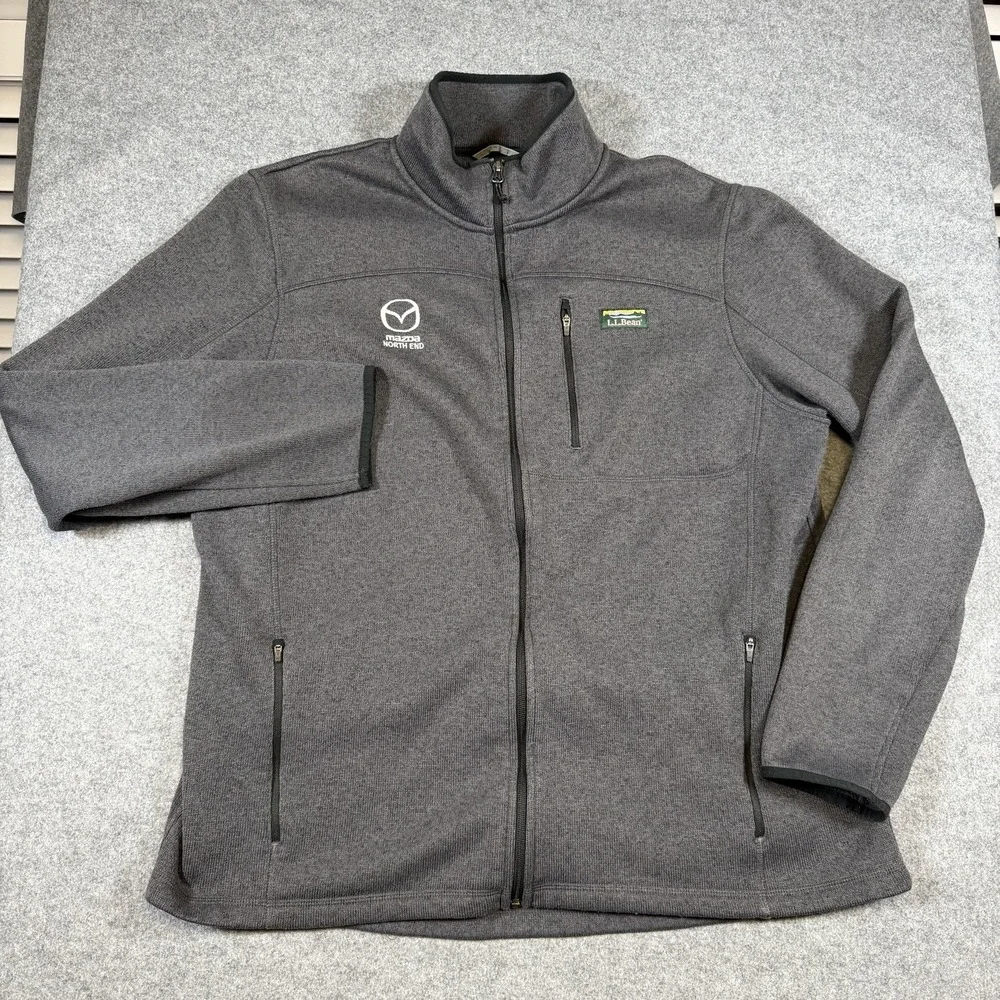 L.L.Bean Jacket Mens 2XL Tall Gray Sweater Fleece Full Zip Mazda North End - Picture 2 of 7
